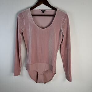 J.CREW Pink Velvet Bodysuit Women’s Size Small Long Sleeve Stretch Scoop Neck